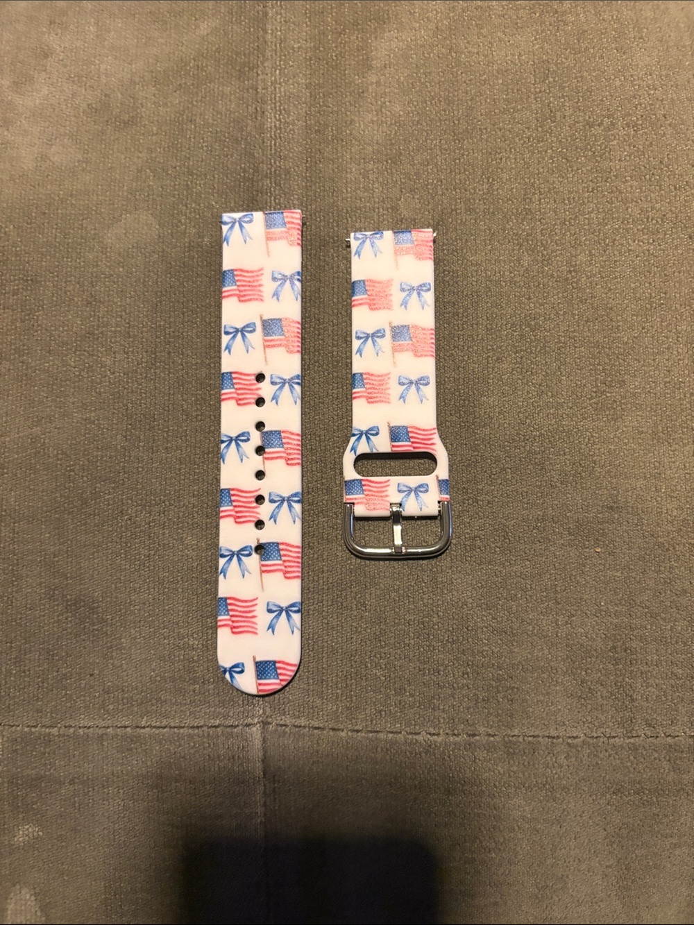 SHEIN White Watch Band with Red & Blue Flag Print